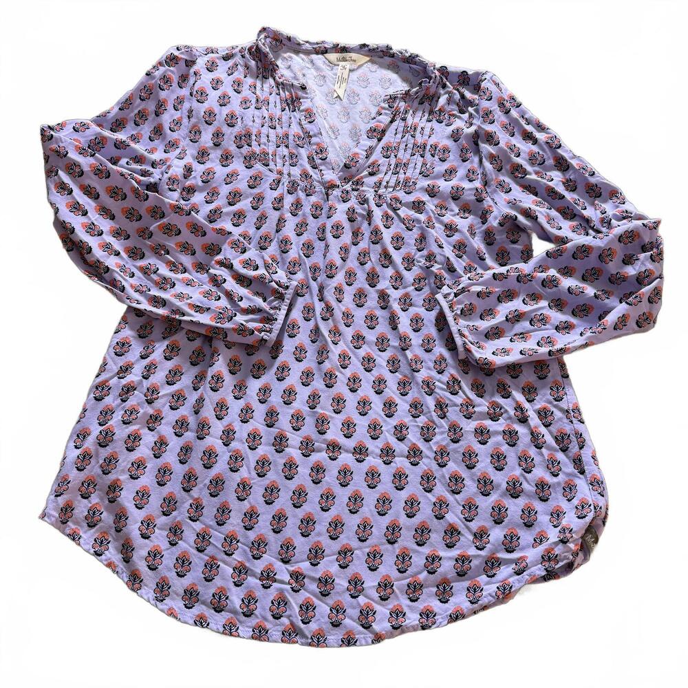 MATILDA JANE SZ M Lavender/Orange V Neck BOHO Long Sleeve Rayon Blouse Smock Top